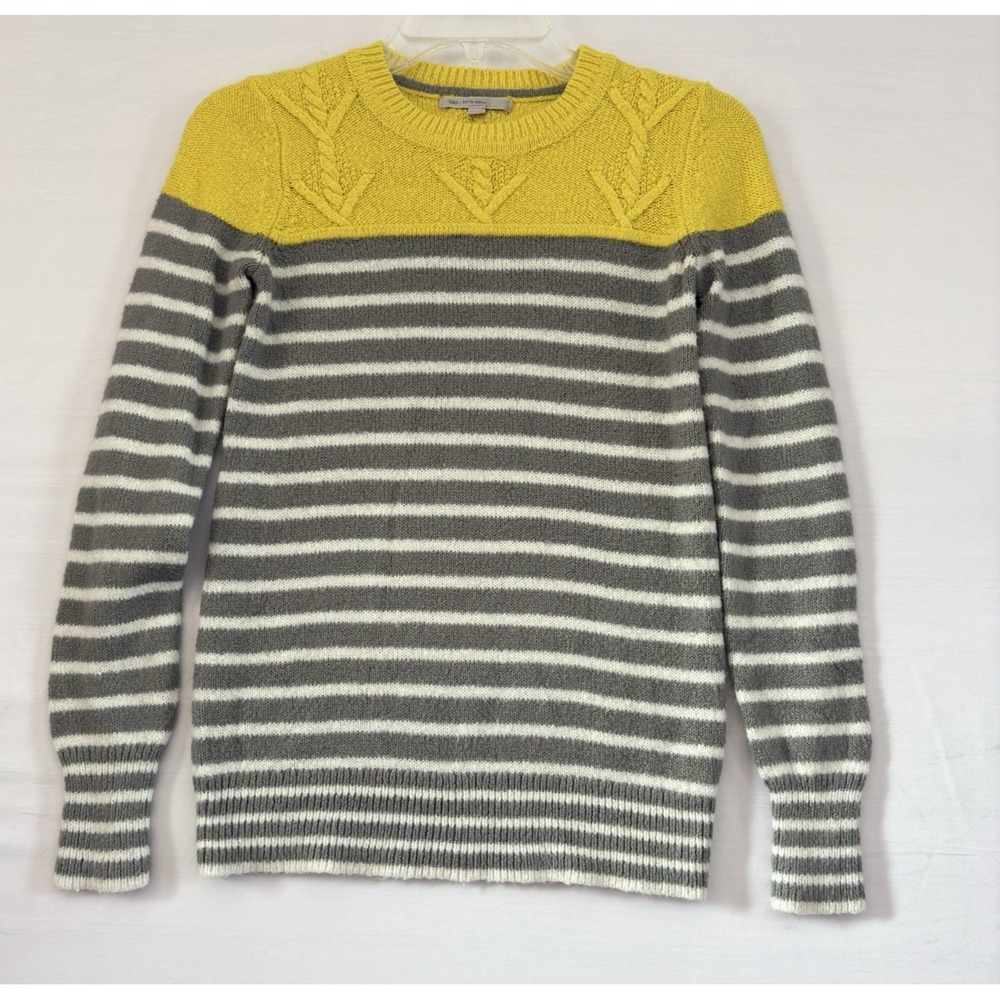 GAP Women‎ Gray White Yellow Colorblock Creweck Pullover Sweater Regular Size XS